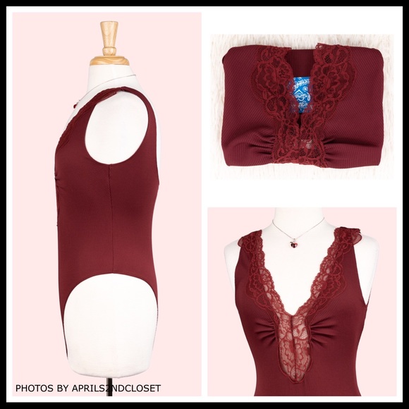 FREE PEOPLE BOHO BODYSUIT LACE KNIT TOP TEE A2C - Picture 5 of 16